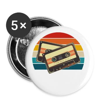 Cassette - Lot de 5 petits badges (25 mm) - blanc - Devant