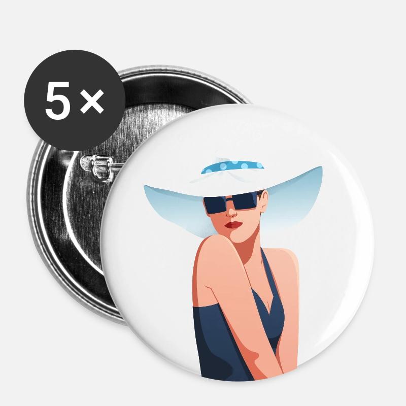 Frau am Strand - Buttons klein 25 mm (5er Pack) - Weiß