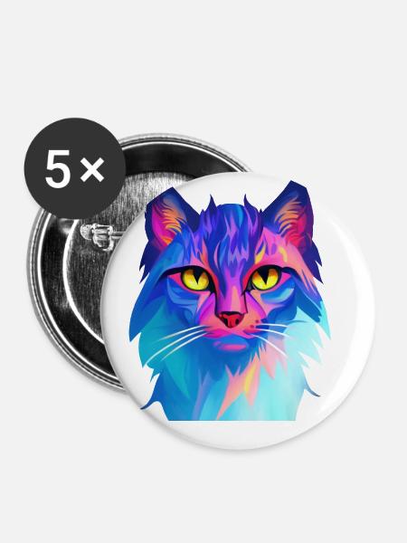 Katze Bunt - Buttons klein 25 mm (5er Pack) - Weiß