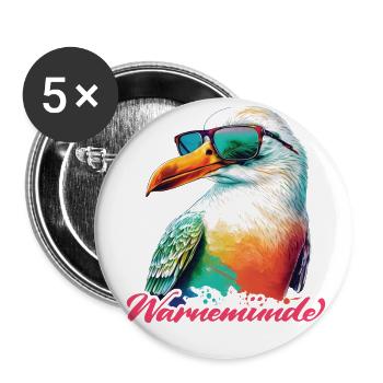 Warnemünde Urlaub coole Möwe mit Sonnenbrille - Buttons klein 25 mm (5er Pack) - Weiß - Vorne