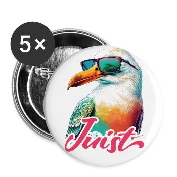 Juist Urlaub coole bunte Möwe mit Sonnenbrille - Buttons klein 25 mm (5er Pack) - Weiß - Vorne