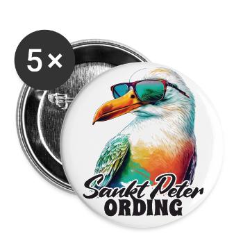 Sankt Peter Ording Urlaub Möwe mit Sonnenbrille - Buttons klein 25 mm (5er Pack) - Weiß - Vorne