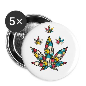 Cannabis Marihuana Weed Kiffen - Buttons klein 25 mm (5er Pack) - Weiß - Vorne