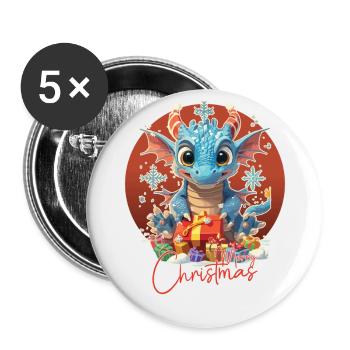 Frohe Weihnachten - Blauer Drache - Geschenk - Buttons klein 25 mm (5er Pack) - Weiß - Vorne
