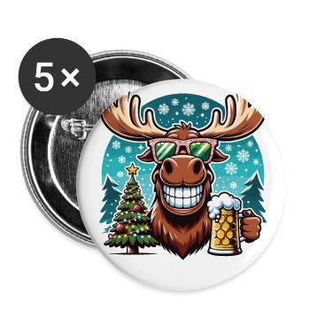Elch Rentier Weihnachten Bier trinken - Buttons klein 25 mm (5er Pack) - Weiß - Vorne