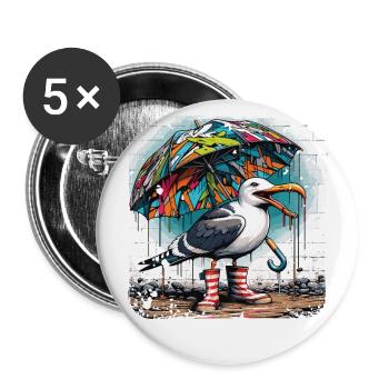 Street art seagull with umbrella and rubber boots - Buttons small 1''/25 mm (5-pack) - white - Front
