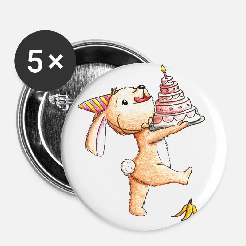 Hase Torte Geburtstag - Buttons klein 25 mm (5er Pack) - Weiß