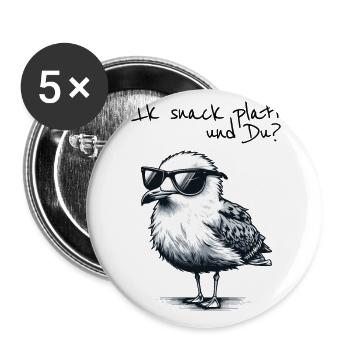 Ik snack platt und Du Coole Nord Möwe Spruch - Lot de 5 petits badges (25 mm) - blanc - Devant
