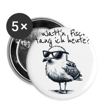 Watt’n Fisch fang ich heute Coole Möwe Spruch - Lot de 5 petits badges (25 mm) - blanc - Devant