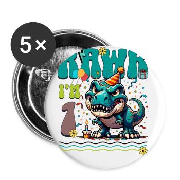 1er anniversaire Rawr T Rex Dinosaure - Lot de 5 petits badges (25 mm) - blanc - Devant