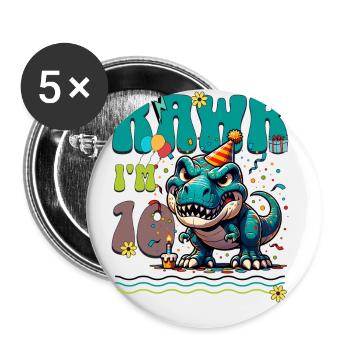 10e anniversaire Rawr T Rex dinosaure - Lot de 5 petits badges (25 mm) - blanc - Devant