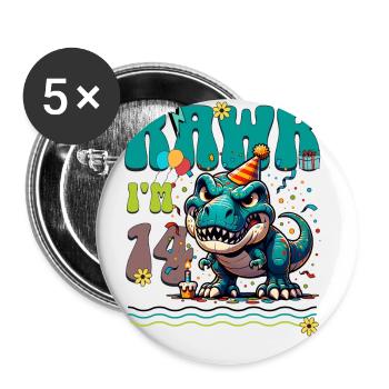 14ème anniversaire Rawr T Rex Dinosaure - Lot de 5 petits badges (25 mm) - blanc - Devant