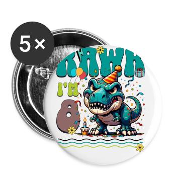 8ème anniversaire Rawr T Rex Dinosaure - Lot de 5 petits badges (25 mm) - blanc - Devant