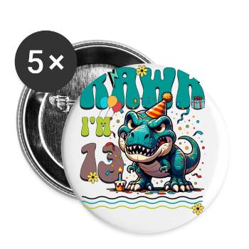 13ème anniversaire Rawr T Rex Dinosaure - Lot de 5 petits badges (25 mm) - blanc - Devant