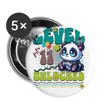 11. Geburtstag Level Unlocked Gaming Panda - Buttons klein 25 mm (5er Pack) - Weiß - Vorne