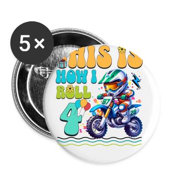 Motocross 4th Birthday - Buttons small 1''/25 mm (5-pack) - white - Front