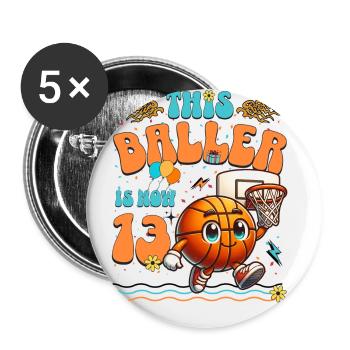 Basketball 13th Birthday Children's Birthday Party - Buttons small 1''/25 mm (5-pack) - white - Front