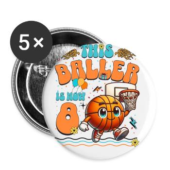 Basketball 8th Birthday Children's Birthday Party - Buttons small 1''/25 mm (5-pack) - white - Front