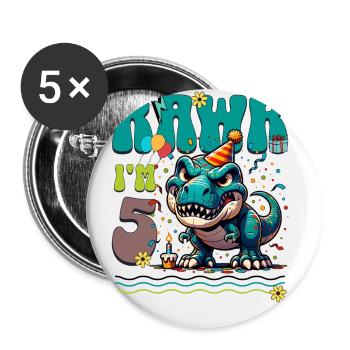 5ème anniversaire Rawr T Rex Dinosaure - Lot de 5 petits badges (25 mm) - blanc - Devant