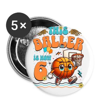Basketball 6th Birthday Children's Birthday Party - Buttons small 1''/25 mm (5-pack) - white - Front