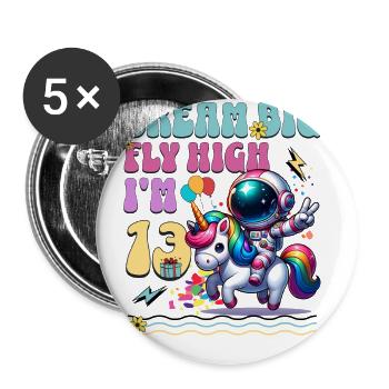 Astronaut Unicorn 13th Birthday - Buttons small 1''/25 mm (5-pack) - white - Front