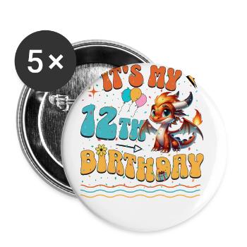 Drache 12. Geburtstag Drachen - Buttons klein 25 mm (5er Pack) - Weiß - Vorne