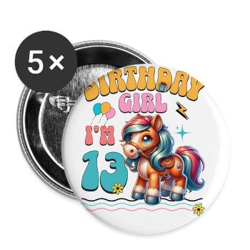 13th Birthday Girl Horse Riding - Buttons small 1''/25 mm (5-pack) - white - Front
