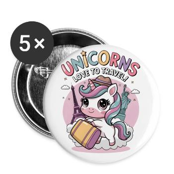 Unicorns Love To Travel! - Buttons small 1''/25 mm (5-pack) - white - Front