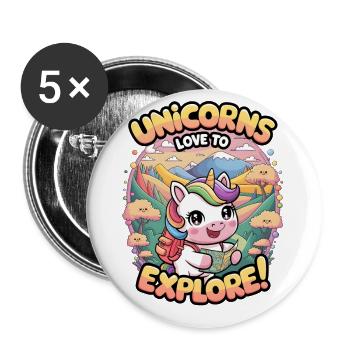 Einhörner lieben es zu erkunden! - Buttons klein 25 mm (5er Pack) - Weiß - Vorne