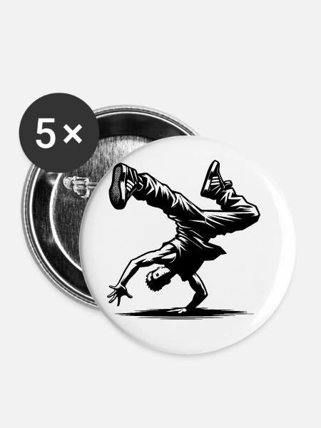 Breakdance - Buttons klein 25 mm (5er Pack) - Weiß