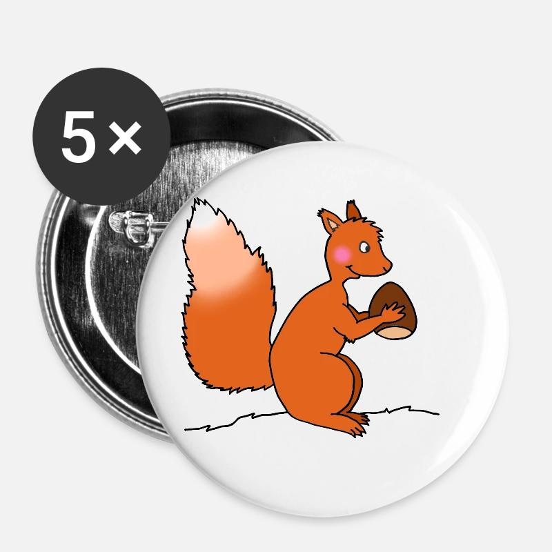 Squirrel with nut - Buttons small 1''/25 mm (5-pack) - white