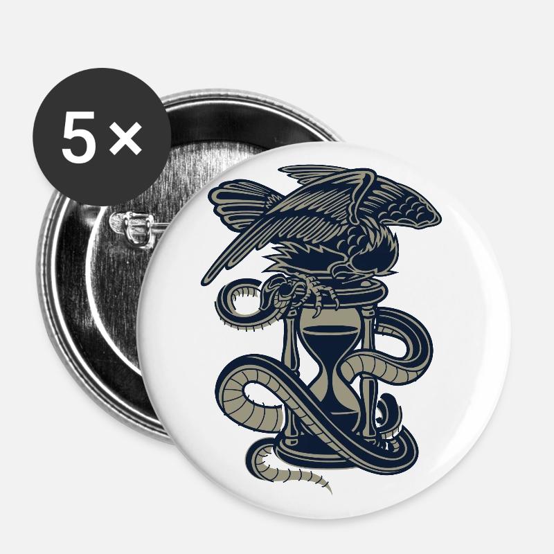 Sablier, aigle, serpent - Lot de 5 petits badges (25 mm) - blanc