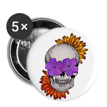 Flower Skull I - Buttons small 1''/25 mm (5-pack) - white - Front