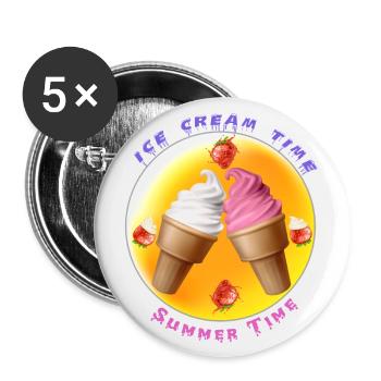 Eiscreme Zeit - Sommer Zeit - Buttons klein 25 mm (5er Pack) - Weiß - Vorne