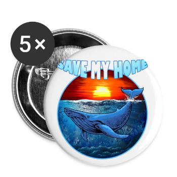 Save my Home - rorqual bleu - baleine - mer - océan - Lot de 5 petits badges (25 mm) - blanc - Devant