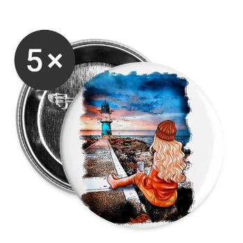 Phare Warnemünde Illustration Blonde - Lot de 5 petits badges (25 mm) - blanc - Devant