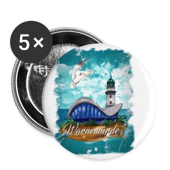 Warnemünde teapot and lighthouse with seagull - Buttons small 1''/25 mm (5-pack) - white - Front