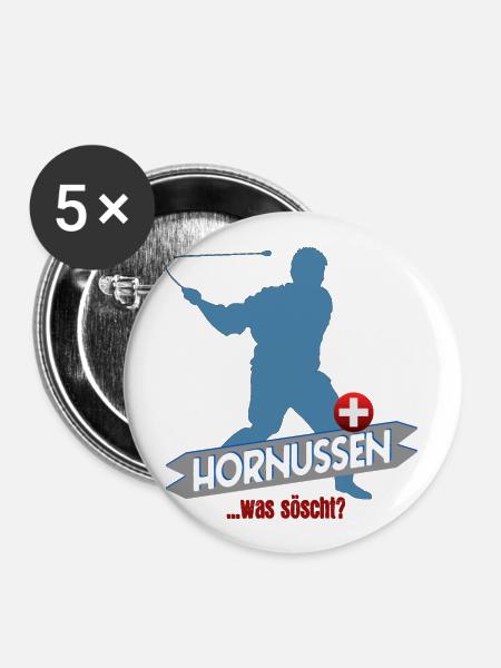 Hornussen Schweiz - Buttons klein 25 mm (5er Pack) - Weiß