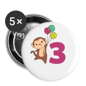 Affe dritter Geburtstag Luftballons Affen Kinder - Buttons klein 25 mm (5er Pack) - Weiß - Vorne
