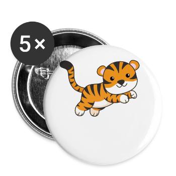 Tiger big cat cute animals for children - Buttons small 1''/25 mm (5-pack) - white - Front
