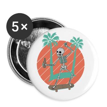 Skateboarding Skeleton Skater Palms and Drink - Buttons small 1''/25 mm (5-pack) - white - Front