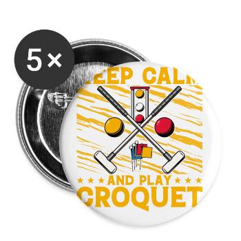 Restez calme et jouez au croquet - Lot de 5 petits badges (25 mm) - blanc - Devant