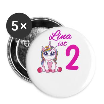 Kindergeburtstag 2 Jahre Mädchen Name Lina - Buttons klein 25 mm (5er Pack) - Weiß - Vorne