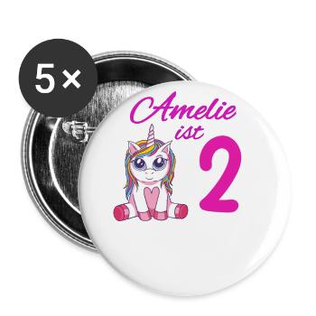 Kindergeburtstag 2 Jahre Mädchen Name Amelie - Buttons klein 25 mm (5er Pack) - Weiß - Vorne