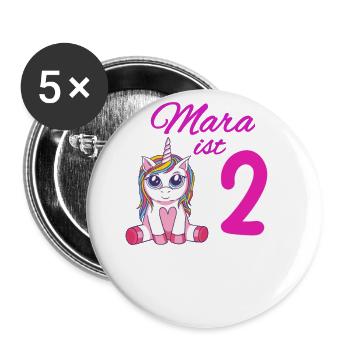 Kindergeburtstag 2 Jahre Mädchen Name Mara - Buttons klein 25 mm (5er Pack) - Weiß - Vorne