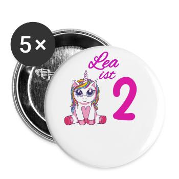 Kindergeburtstag 2 Jahre Mädchen Name Lea - Buttons klein 25 mm (5er Pack) - Weiß - Vorne