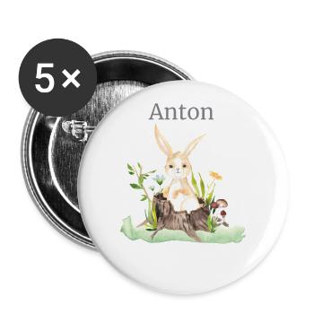 Forest Animal Deer Hare Hedgehog Flowers Name Anton - Buttons small 1''/25 mm (5-pack) - white - Front