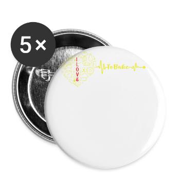 I Love It, Heartbeat For Bakers Or Baking Fans - Buttons small 1''/25 mm (5-pack) - white - Front