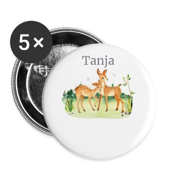 Forêt Animaux Cerf Fleurs Nom Tanja - Lot de 5 petits badges (25 mm) - blanc - Devant