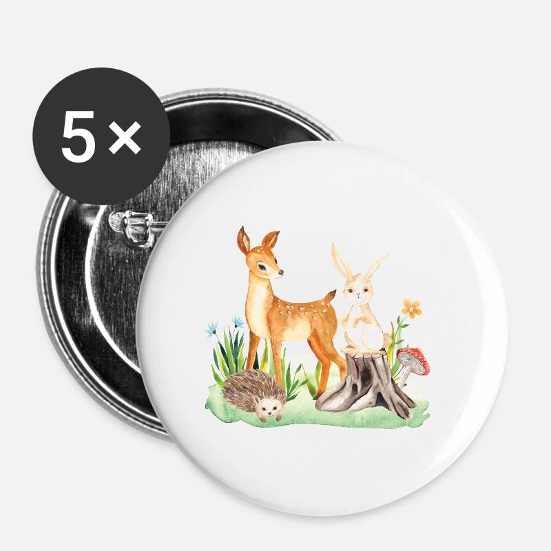 Animal deer rabbit hedgehog Olivia - Buttons small 1''/25 mm (5-pack) - white
